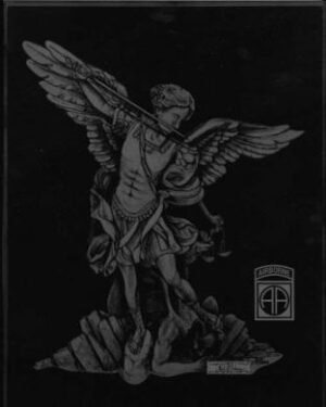 MARBLE ARTWORK St Michael with 82d patch 8.5X11with 10 inches easel