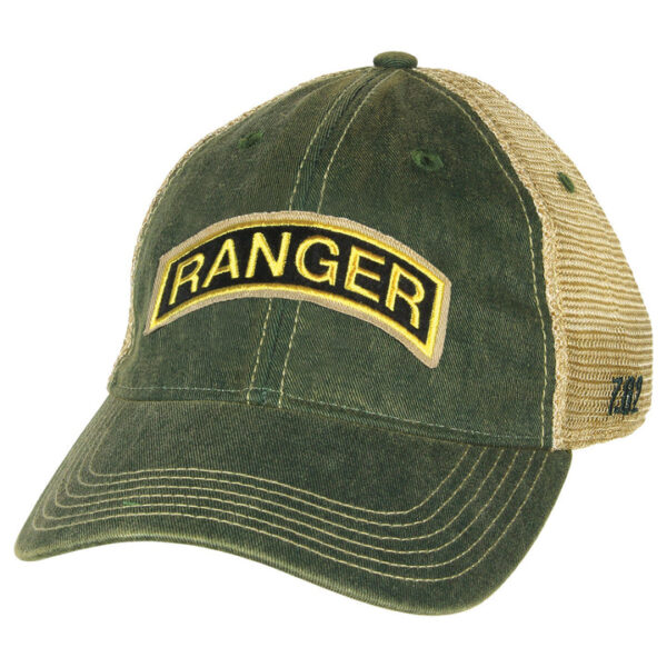 US Army Ranger Tab Vintage Trucker Hat Color | Olive Green - Image 6